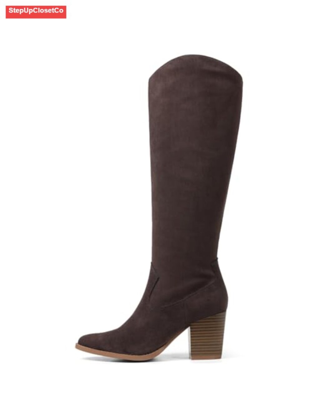Suede Knee High Boots Womens Pointed Toe Block Heel Wide Calf Zip Party Dress